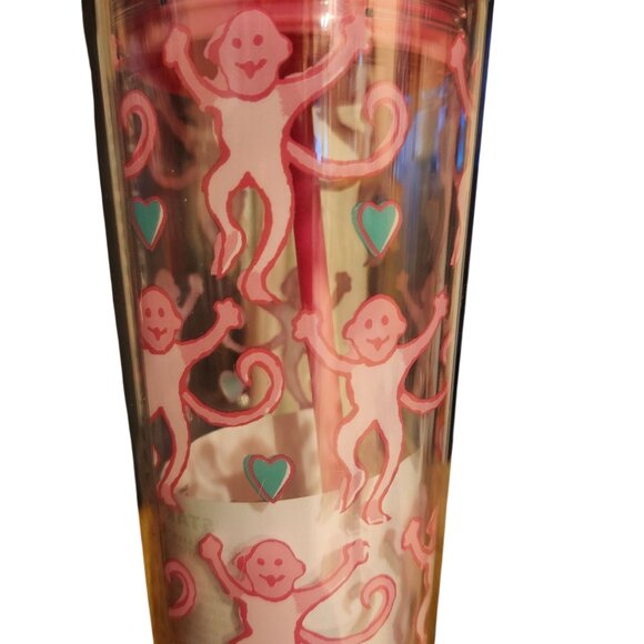Starbucks x Roller Rabbit Lovely Monkey 24oz Pink Cold Cup Holiday 2025 Limited - Picture 2 of 6
